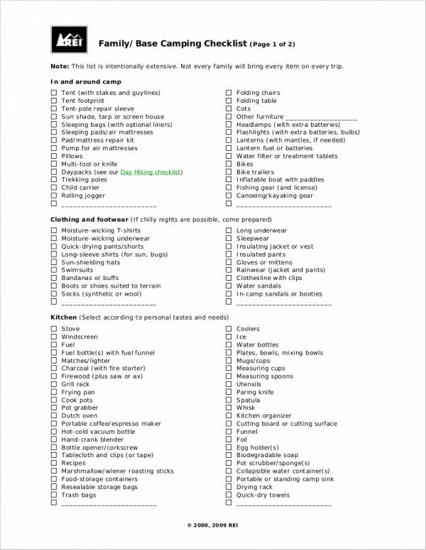 Free Camping Checklist Samples Templates In Excel Ms Word, 52% Off