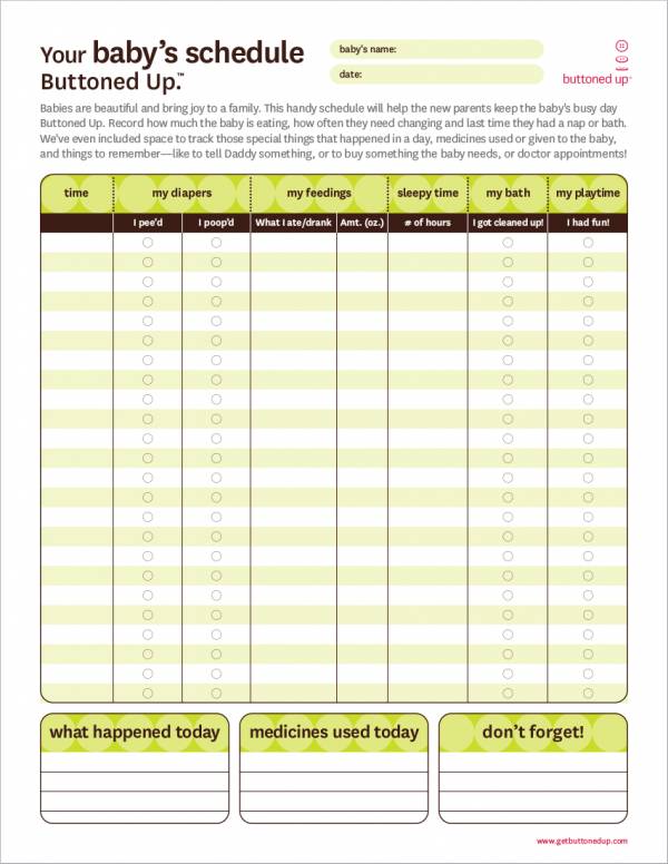 free printable baby schedule form template