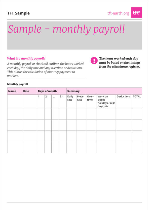 Payroll Sample Format