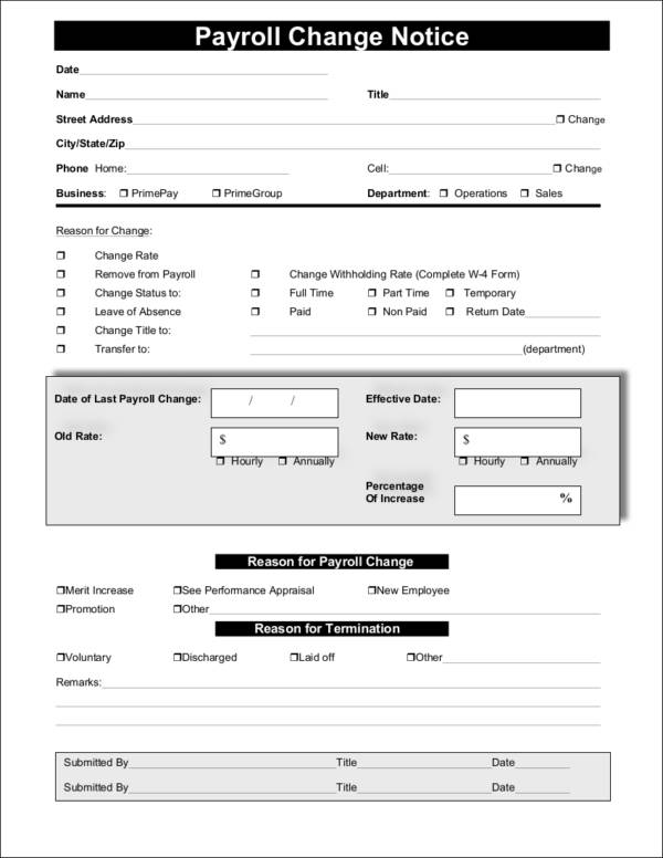 payroll change notice