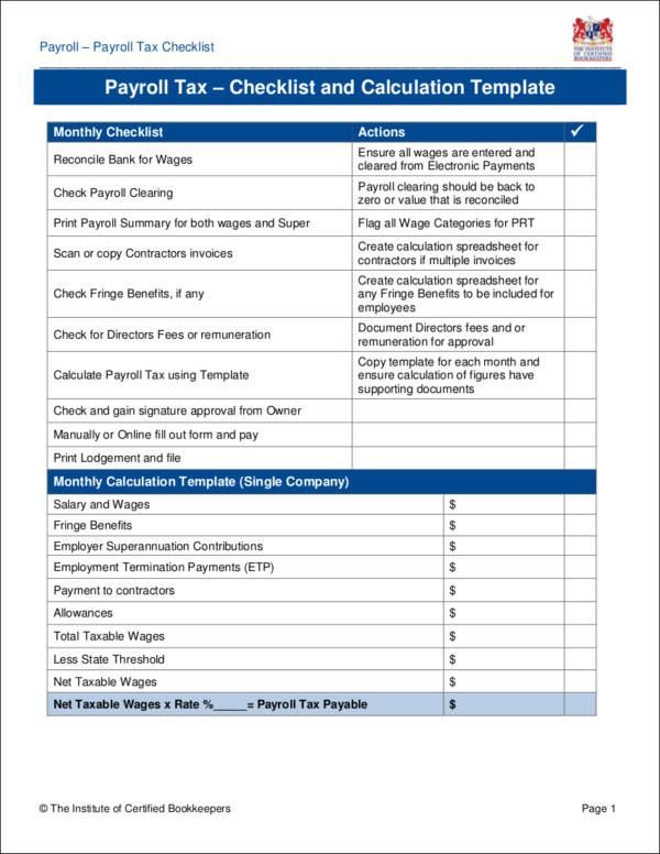 payroll tax checklist template