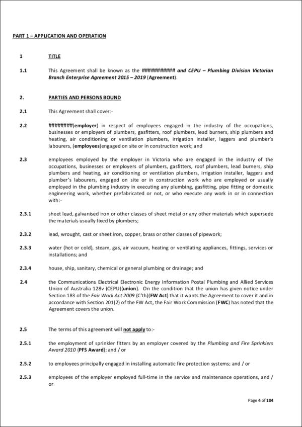 plumbing division enterprise agreement contract