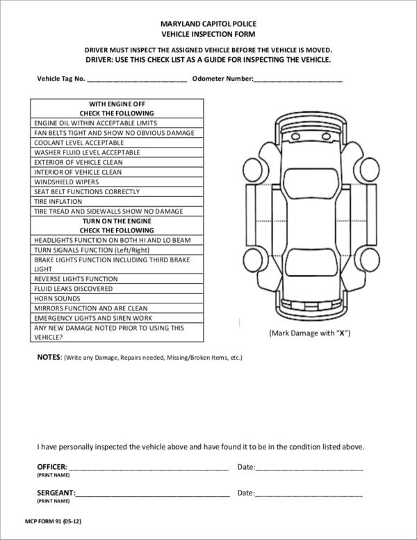 police vehicle inspection checklist template