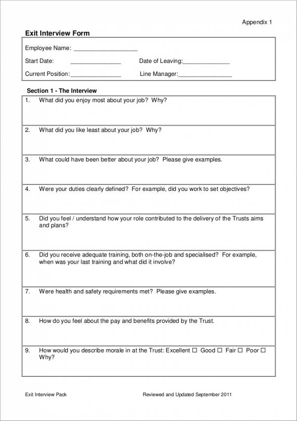printable exit interview form