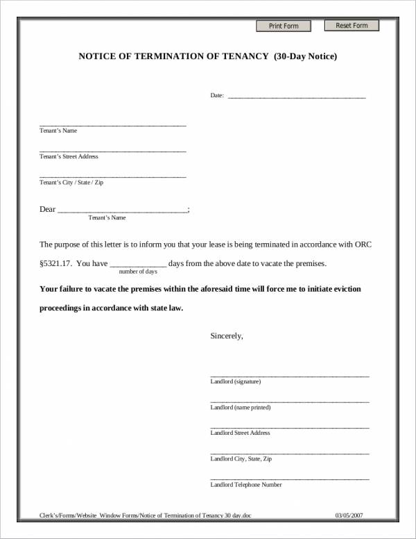 printable notice of termination of tenancy