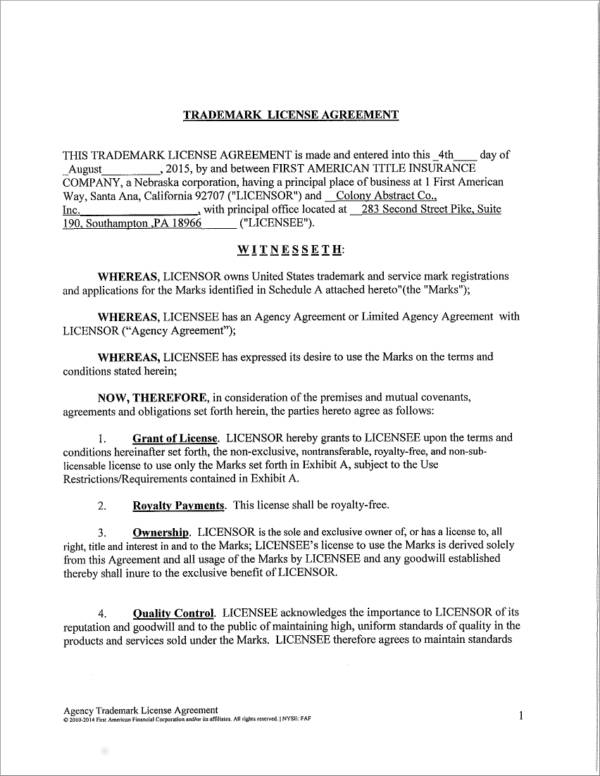 printable trademark license agreement sample1