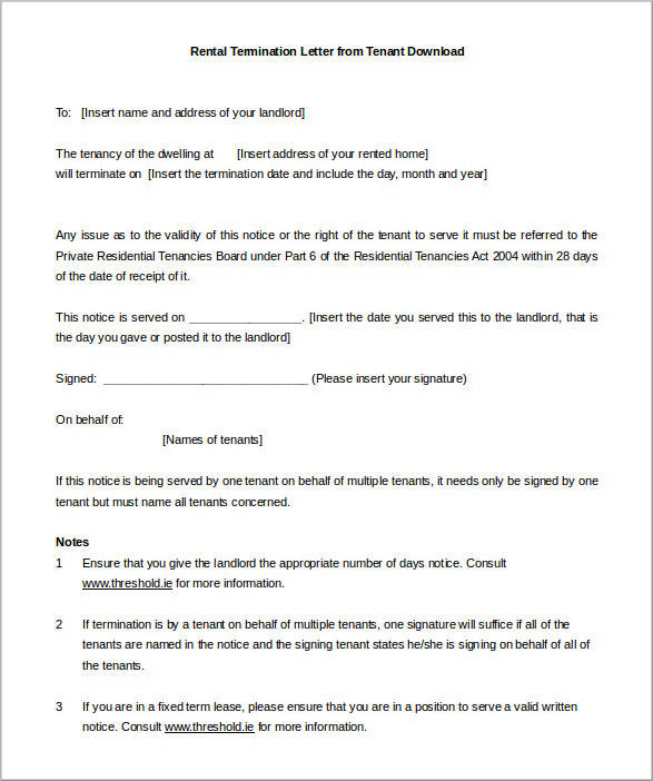 rental termination letter from tenant
