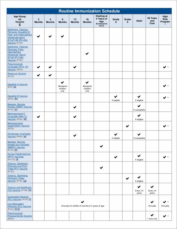 FREE 12+ Immunization Schedule Samples & Templates in PDF