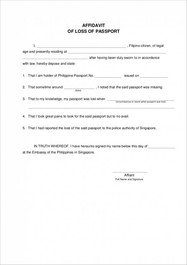 sample affidavit of loss of passport