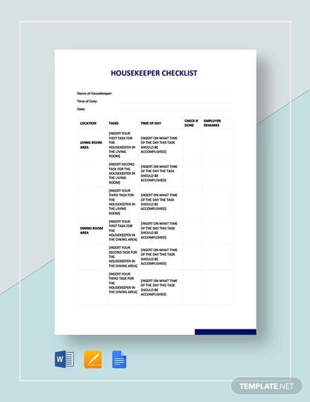 sample housekeeper checklist template