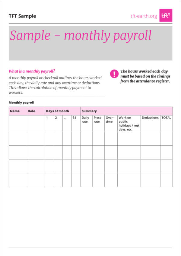 FREE 34+ Payroll Samples & Templates in MS Word | MS Excel | Pages