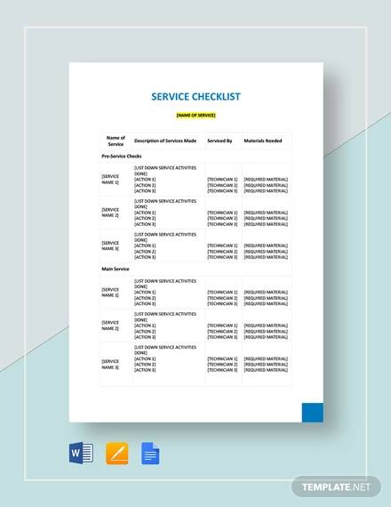 sample service checklist