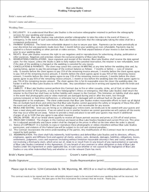 sample wedding videography contract in pdf