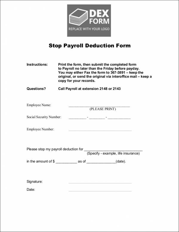 stop payroll deduction form