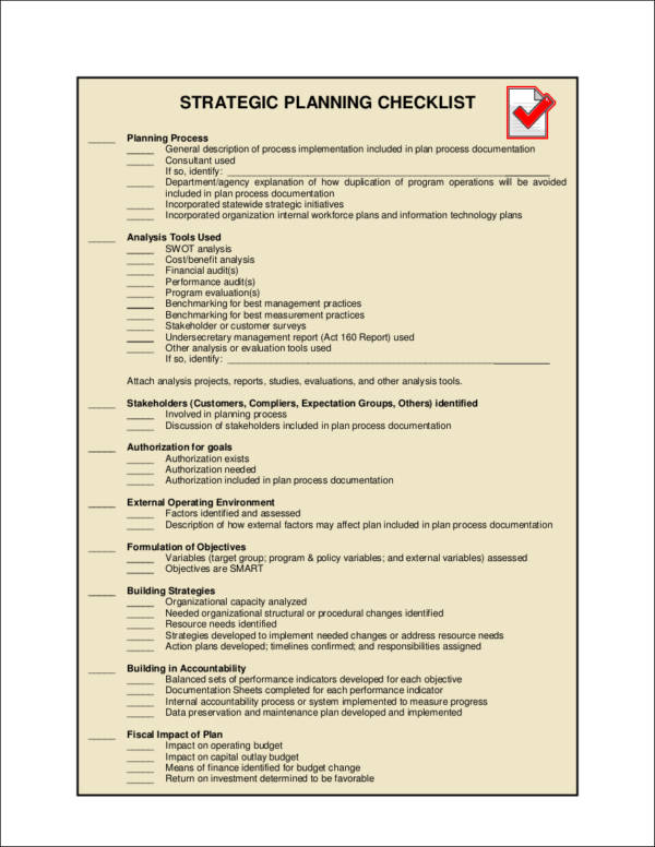 strategic planning checklist sample