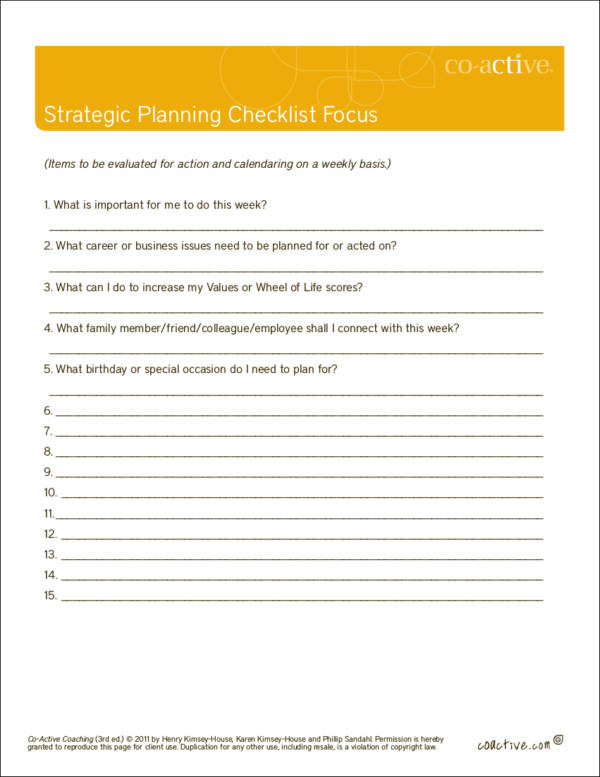 strategic planning checklist in pdf