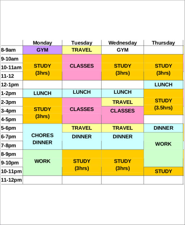 study schedule sample and template