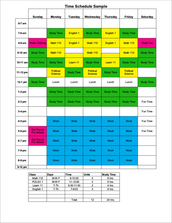 Daily Study Schedule Example