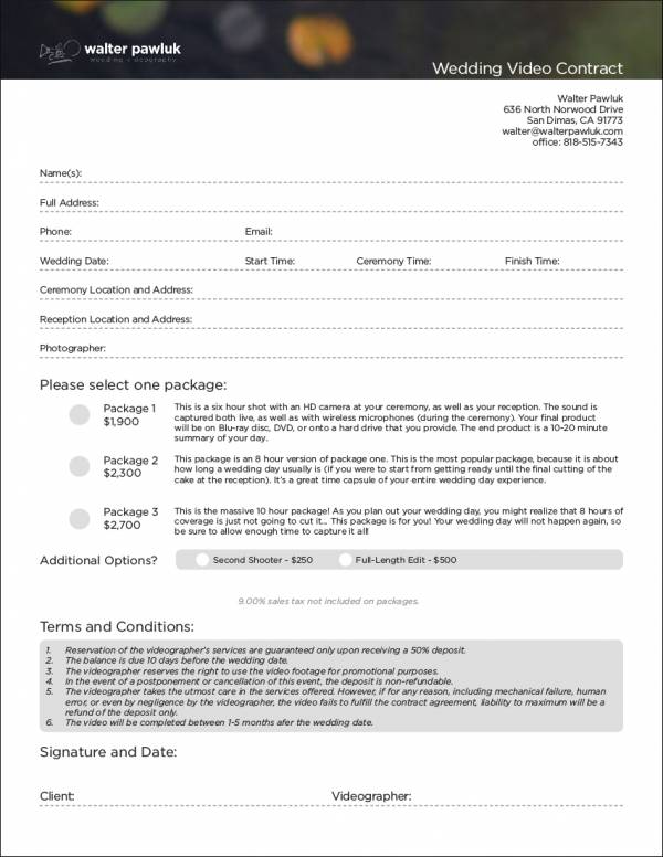 FREE 6+ Videography Contract Templates in PDF MS Word Google Docs