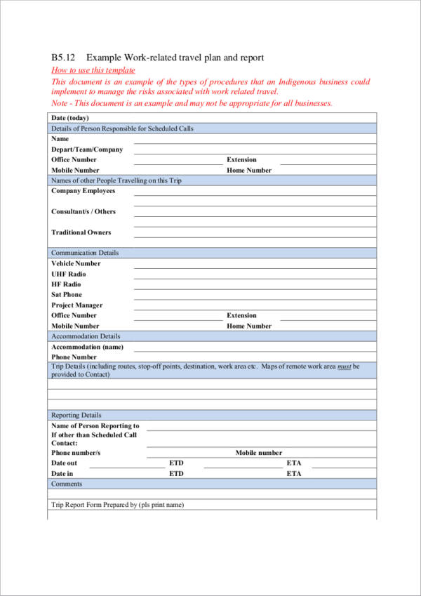 official travel plan format