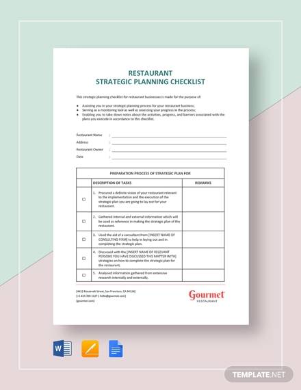 restaurant strategic planning checklist