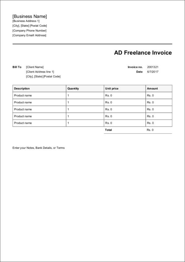 advertising freelance invoice