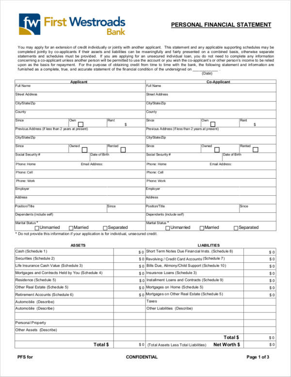 Free 12 Personal Financial Statement Samples And Templates In Pdf Excel 0903