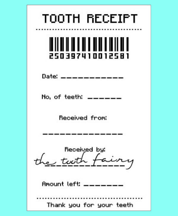 black and white tooth fairy receipt sample
