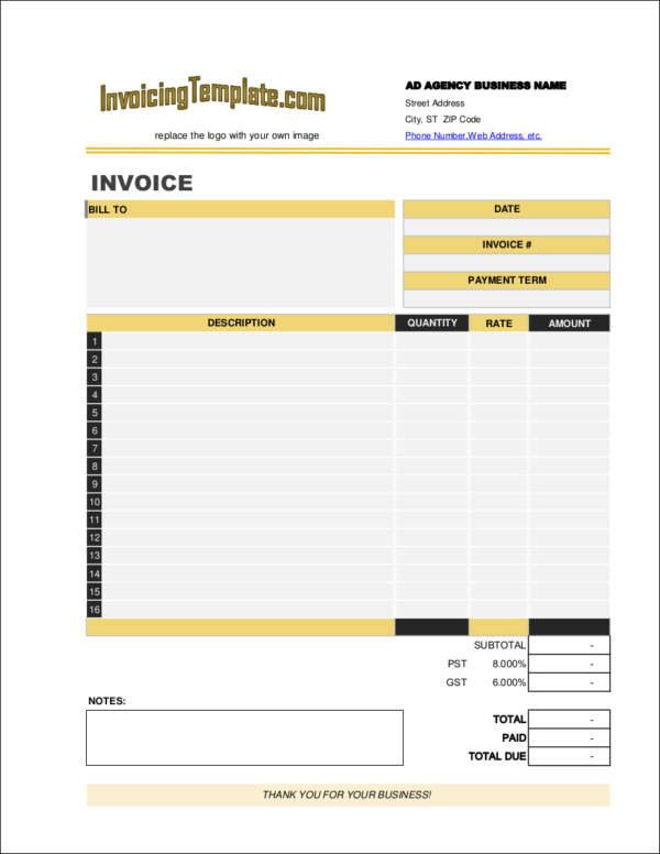 blank advertising invoice template
