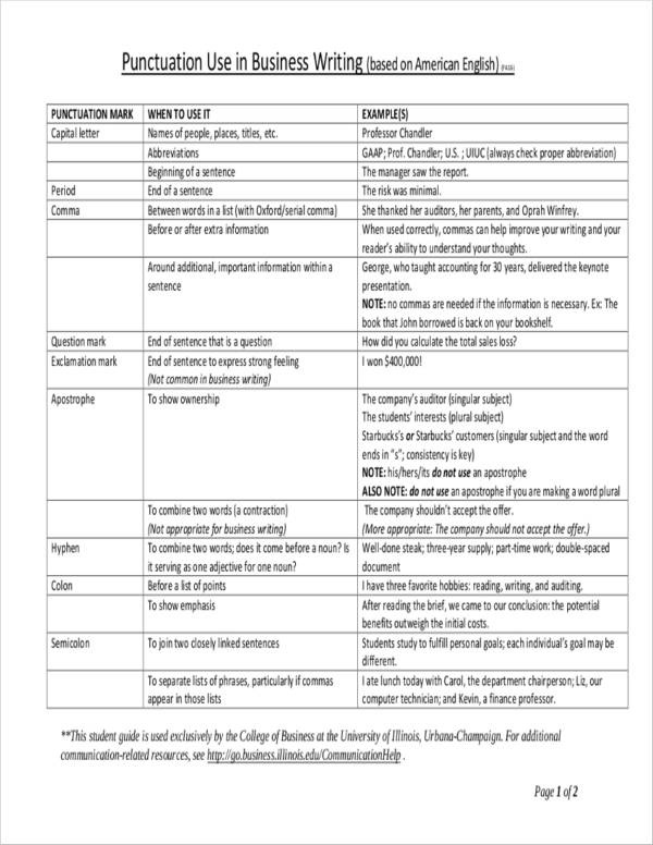 business writing punctuations