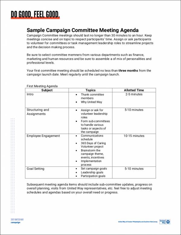 campaign committee meeting agenda sample