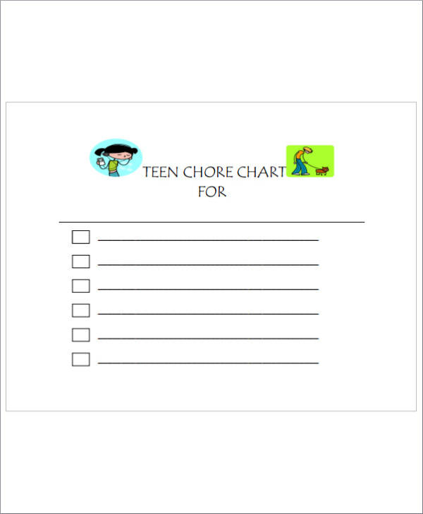chore schedule template for teens