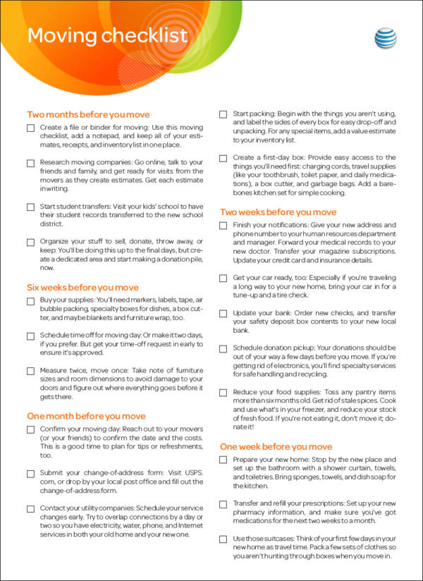 complete moving checklist template
