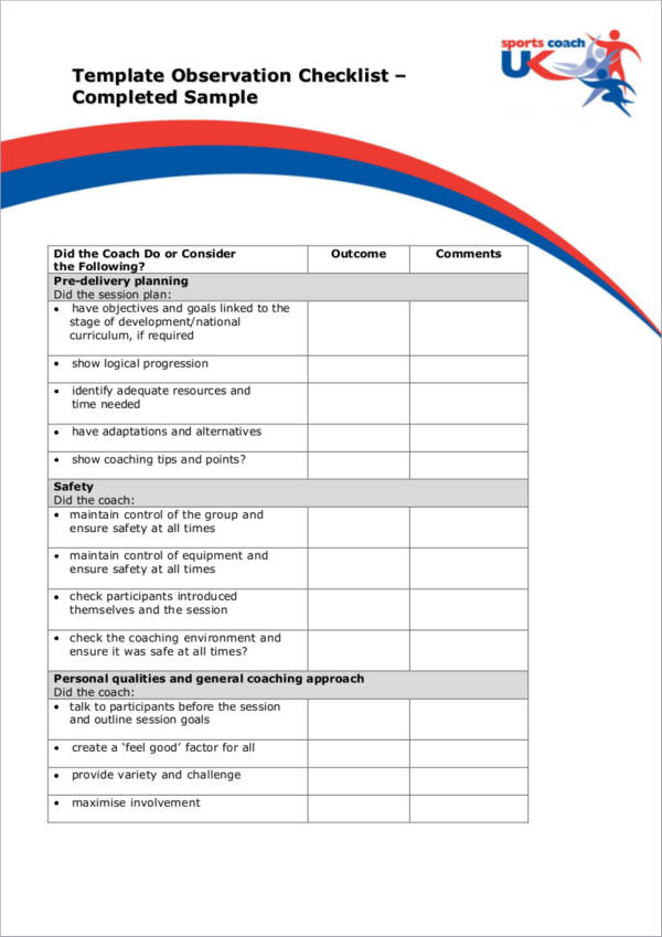 Checklist Observation Template Early Years