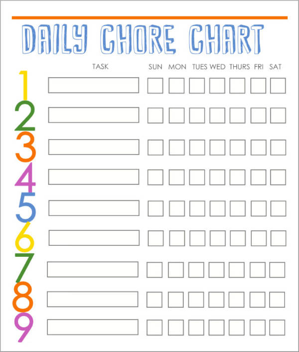 daily chore scheule template for kids