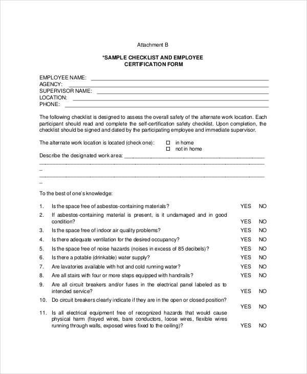 employee checklist sample