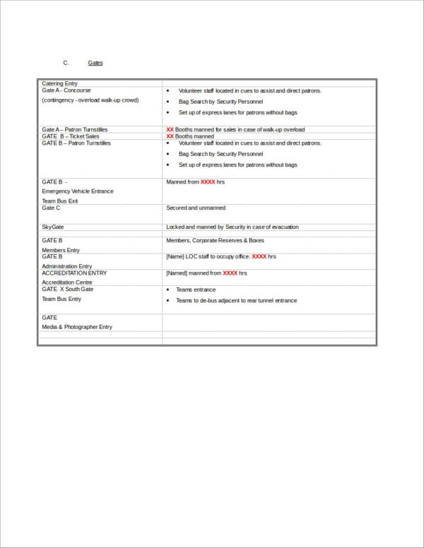 event planner template for venue safety and security