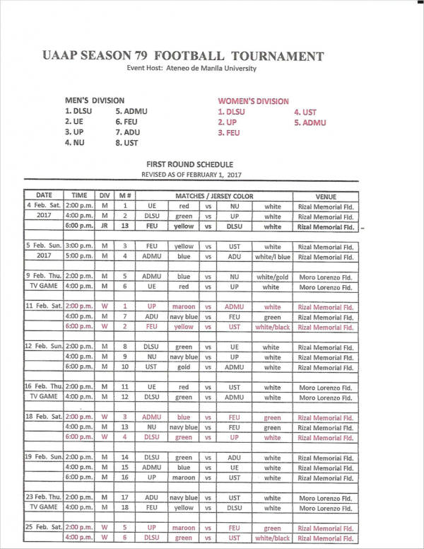 footbal tournament first round game schedule