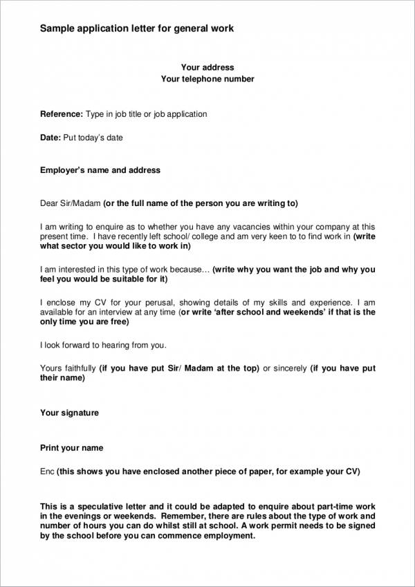 sample of written job application letter