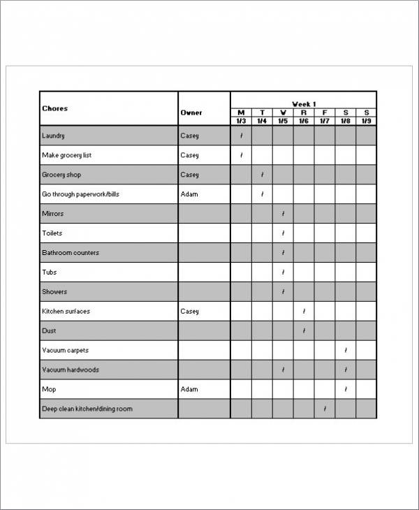 house cleaning chore schedule sample