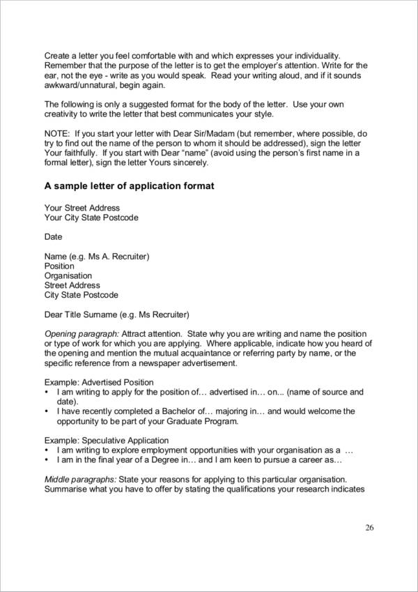 job application letter sample format