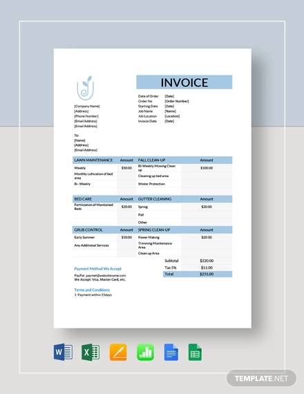 FREE 9+ Lawn Care Invoice Samples & Templates in PDF | Excel | MS Word