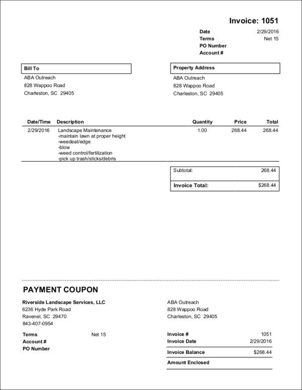 lawn care and landscaping invoice sample