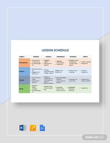 lesson schedule template
