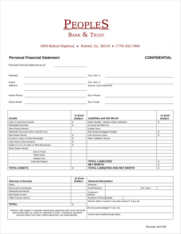 personal financial statement template with formulas