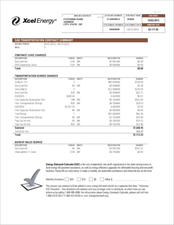 printable billing statement samples