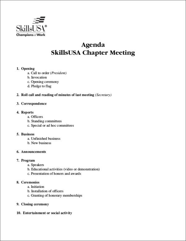 printable meeting agenda sample