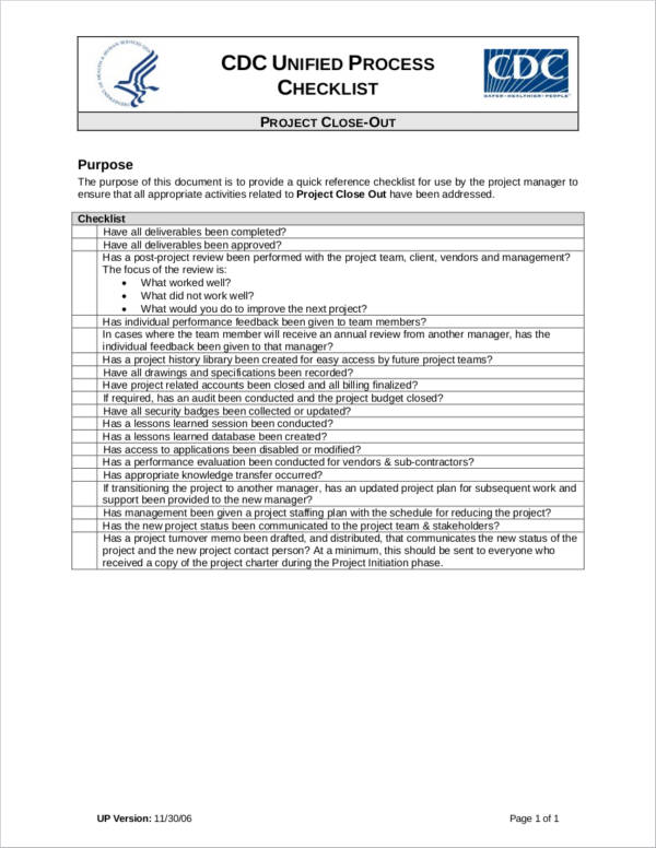 project close out checklist sample