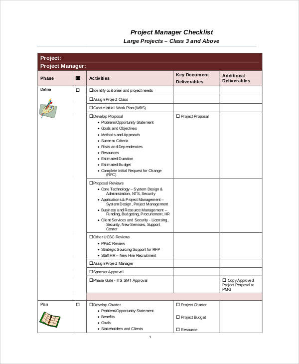 project manager checklist sample