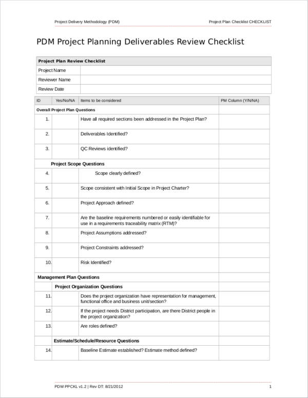 project plan checklist sample
